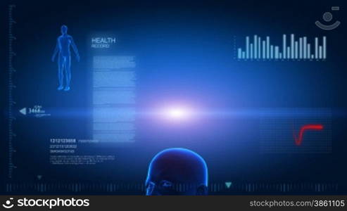 Rotation of human body with visible skeleton pulse trace and science data