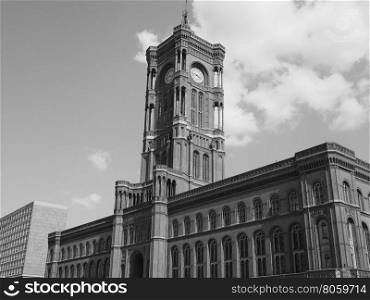 Rotes Rathaus in Berlin in black and white. Rotes Rathaus meaning The Red Town Hall in Berlin, Germany in black and white