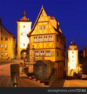 Rothenburg ob der Tauber at night, Bavaria, Germany