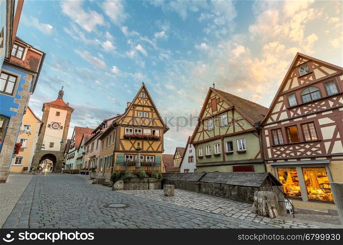 Rothenburg ob der Tauber historic town downtown, Franconia, Bavaria, Germany