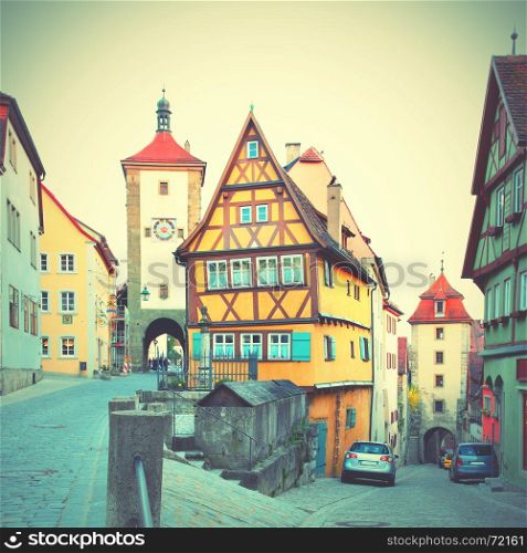 Rothenburg ob der Tauber in Bavaria, Germany. Toned image