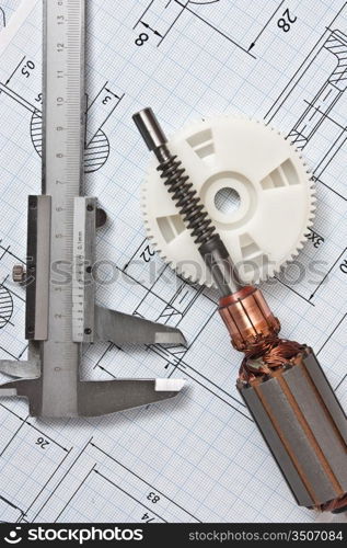 rotor electromotor and technical drawing