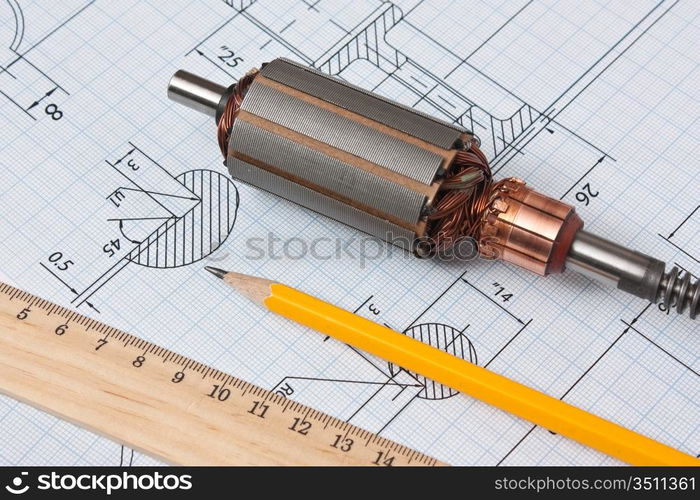 rotor electromotor and technical drawing