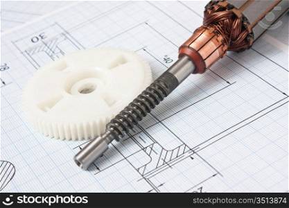 rotor electromotor and technical drawing