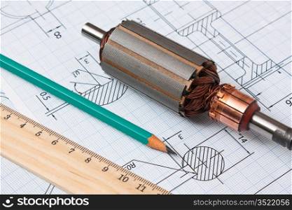 rotor electromotor and technical drawing