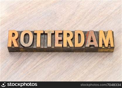 Rotterdam word abstract in vintage letterpress wood type printing blocks