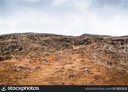 Rough landscape with many rocks in Iceland