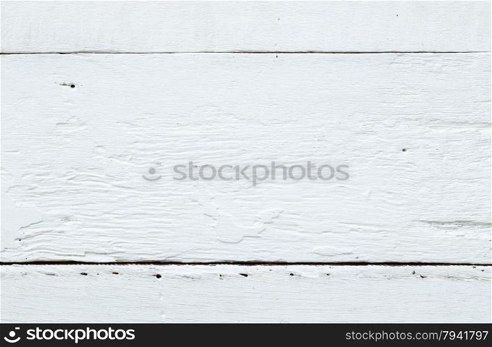 Rough texture and surface of white vintage wooden table with groove and nail holes, top view image.