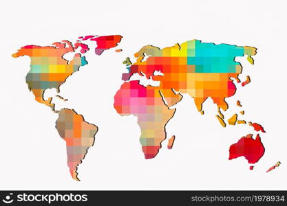 Roughly outlined world map with a colorful background patterns