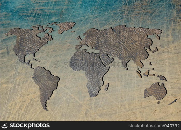 Roughly outlined world map with white background