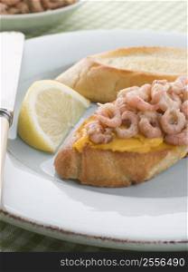 Rouille and Brown Shrimps on Toasted Baguette