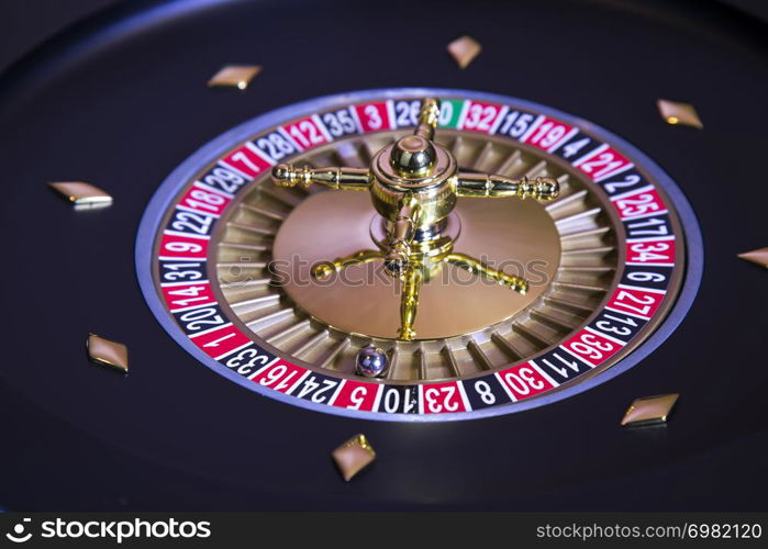 Roulette wheel running in a casino