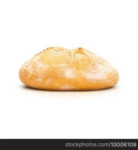 Round baked grain bread isolated on white background. Top view. Round grain bread