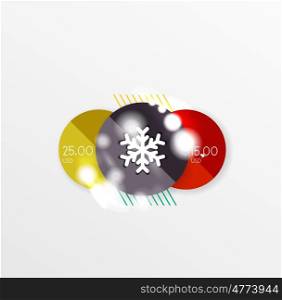 Round Christmas sale stickers with winter holiday elements. Round Christmas sale stickers with winter holiday elements and light effects. geometric price promo labels
