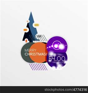 Round Christmas sale stickers with winter holiday elements. Round Christmas sale stickers with winter holiday elements and light effects. geometric price promo labels