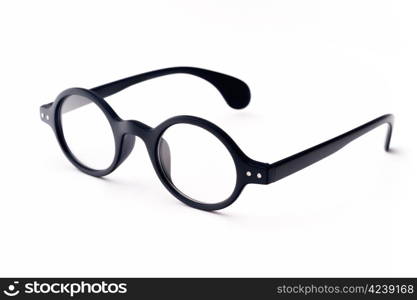 Round eyeglasses. Old-fashioned round black eyeglasses, isolated on white background