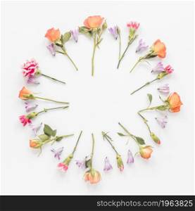 round frame from different flowers table. High resolution photo. round frame from different flowers table. High quality photo