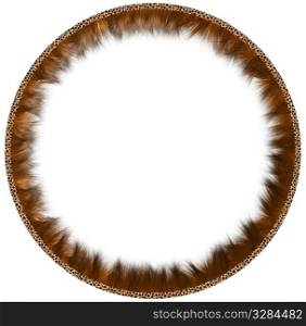 Round fur framework. Round framework made of fur with leather rim on a white background.
