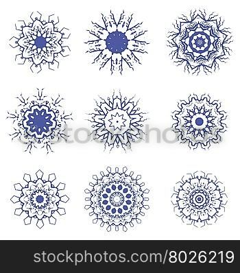 Round Geometric Ornaments Set Isolated on White Background. Round Geometric Ornaments Set