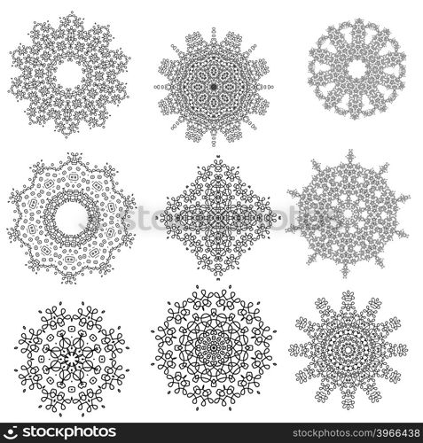 Round Geometric Ornaments Set Isolated on White Background. Round Geometric Ornaments Set Isolated