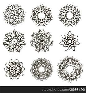 Round Geometric Ornaments Set Isolated on White Background. Round Geometric Ornaments Set Isolated