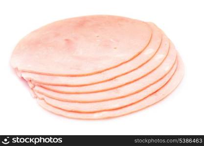 Round ham slices isolated on white background