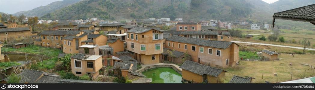 Round houses in China, a very old and traditional way of living. China.