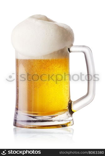 Round light beer mug isolated on white background. Round light beer mug