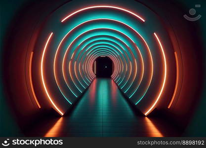  Round light underground tunnel, light corridor, neon light - created by generative AI