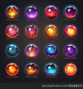 round magic sphere game ai generated. shiny crystal, design realistic, plasma blue round magic sphere game illustration. round magic sphere game ai generated