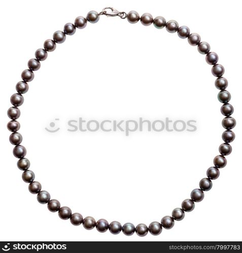 round necklace from natural black pearls isolated on white background