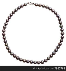round necklace from natural black pearls isolated on white background