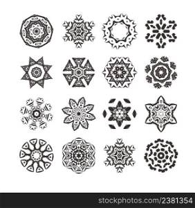 Round Ornament Pattern. Hand drawn background.. Mandala black set