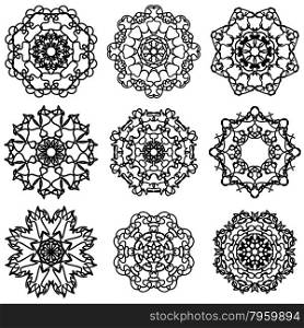 Round Ornamental Geometric Pattern. Silhouettes of Snow Flakes. Round Ornamental Geometric Pattern.