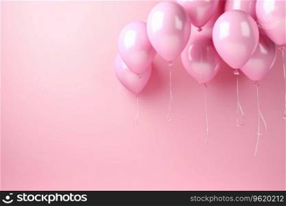 Round pink balloons with ropes. Place for text. Round pink balloons. Place for text