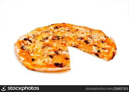 Round pizza isolated on the white background
