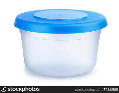 Round plastic food container isolated on white