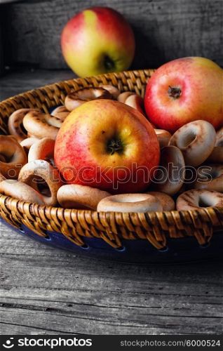 Round plate drying. Stylish dish with fragrant dried and ripe apple