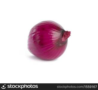 round raw whole red onion isolated on a white background, close up