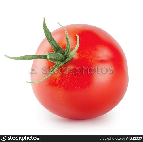 Round red tomato isolated on white background