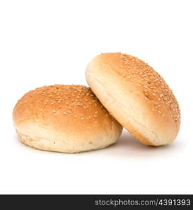 Round sandwich bun with sesame seeds isolated on white background