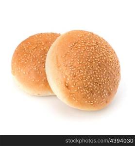Round sandwich bun with sesame seeds isolated on white background