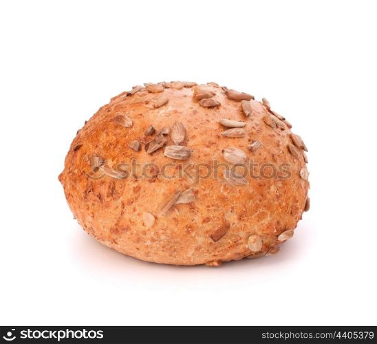 Round sandwich bun with sunflower seeds isolated on white background