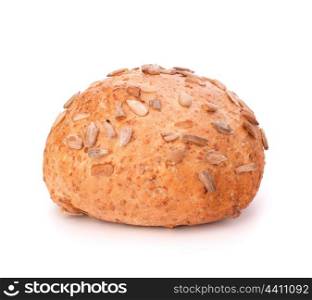 Round sandwich bun with sunflower seeds isolated on white background