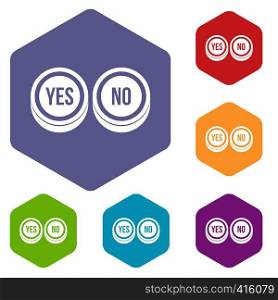 Round signs yes and no icons set rhombus in different colors isolated on white background. Round signs yes and no icons set