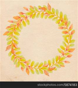 Round watercolor floral frame with yellow autumn leaves