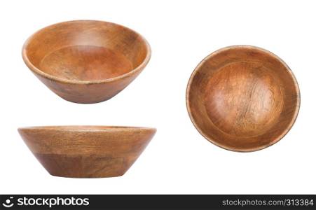 Round wooden bamboo bowl for kitchen isolated on white