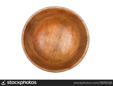 Round wooden bamboo bowl for kitchen isolated on white.Top view