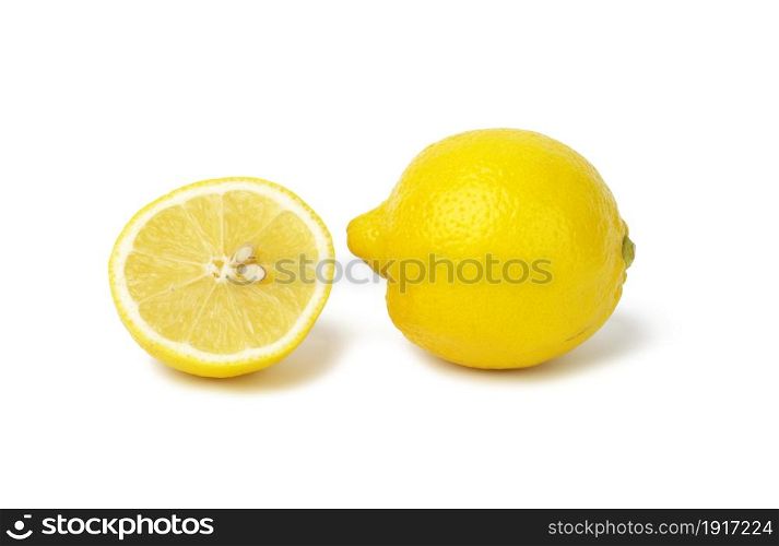 round yellow lemon isolated on white background