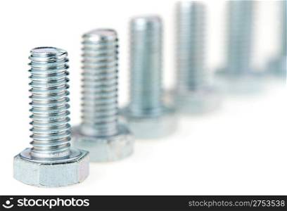 Row bolt close up. Isolated on white background